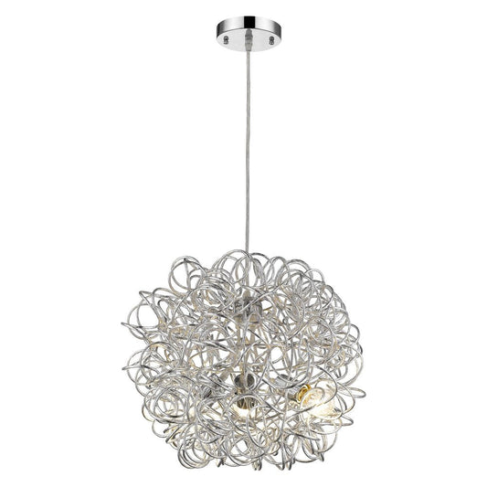 Mingle 3-Light Polished Chrome Pendant With Faceted Chrome Aluminum Wire Shade HomeRoots