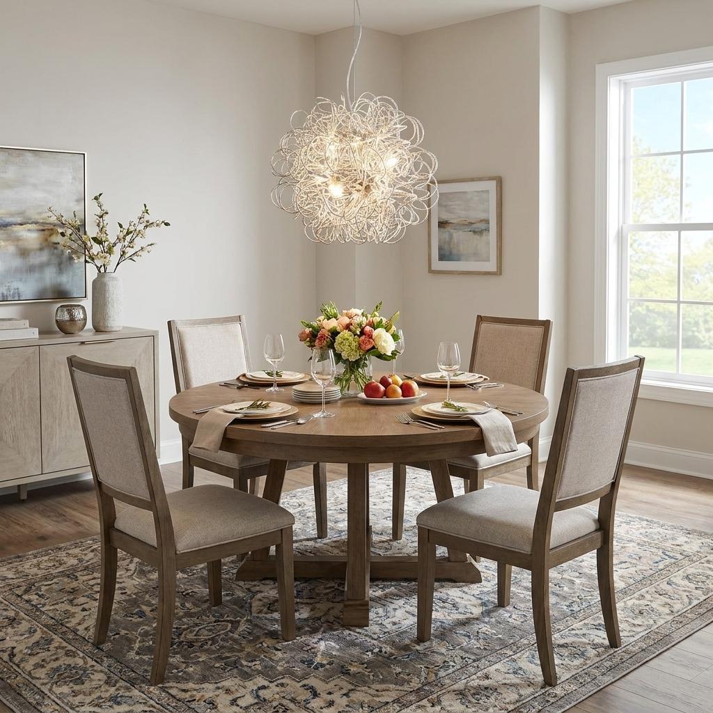 Mingle 4-Light Polished Chrome Pendant With Faceted Chrome Aluminum Wire Shade HomeRoots