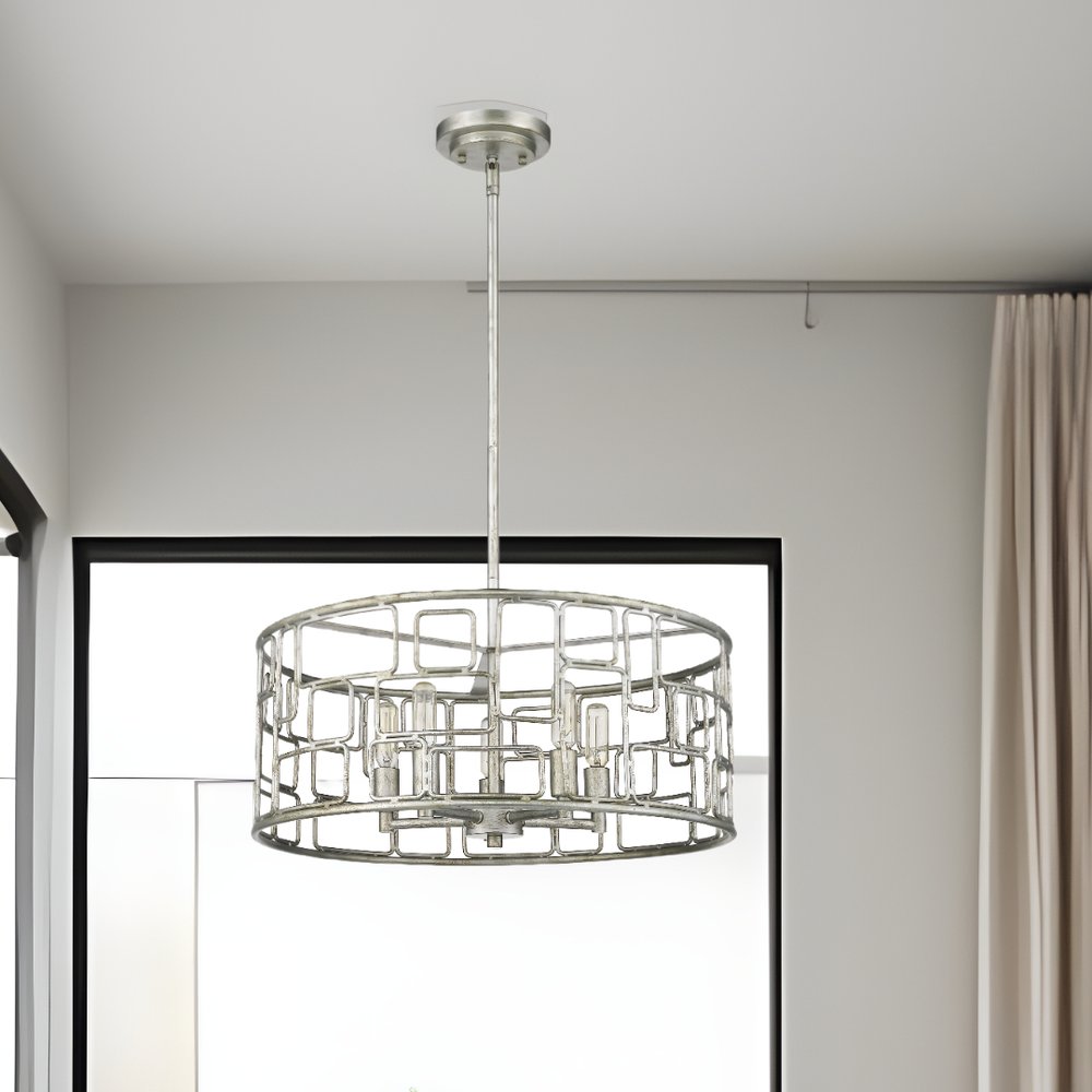 Amoret 5-Light Antique Silver Convertible Pendant HomeRoots