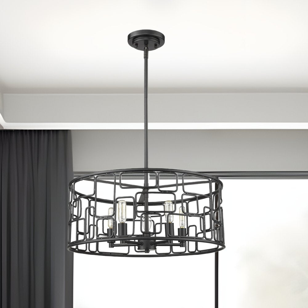 Amoret 5-Light Matte Black Convertible Pendant HomeRoots