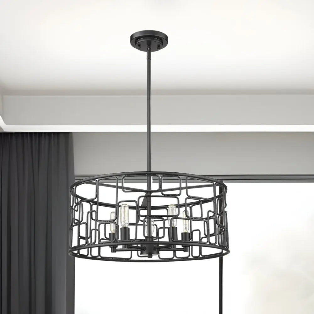 Amoret 5-Light Matte Black Convertible Pendant HomeRoots