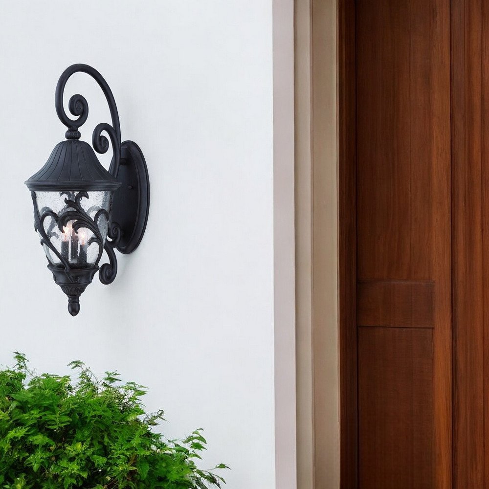 Three Light Matte Black Leaf Detail Wall Light HomeRoots