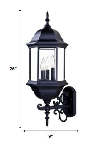 Three Light Matte Black Domed Glass Lantern Wall Light HomeRoots