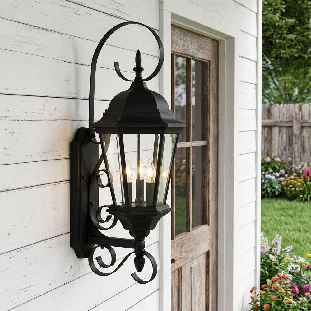 Three Light Matte Black Swing Arm Lantern Wall Light HomeRoots