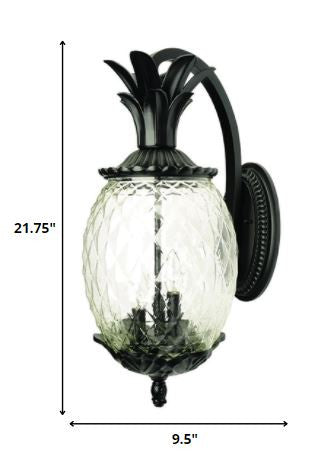 10" Black And Clear Metal and Glass Three Lights Flush Mounted Sconce HomeRoots