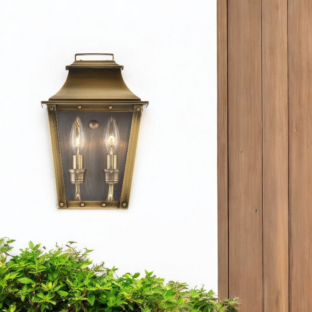 Coventry 2-Light Aged Brass Pocket Wall Light HomeRoots