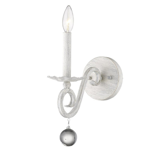 12" Off White Rustic Metal Candle Wall Light With Hanging Crystal HomeRoots