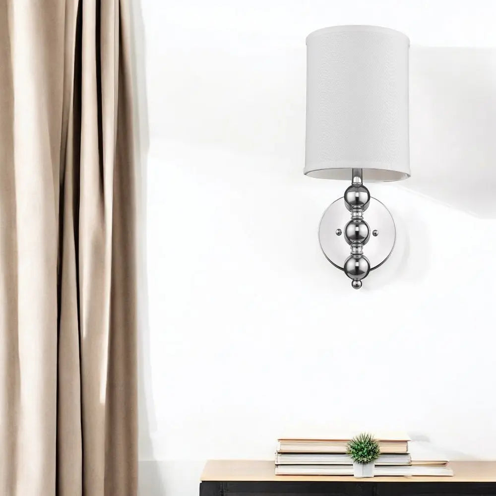 Silver Chrome Wall Light with Linen Fabric Shade HomeRoots