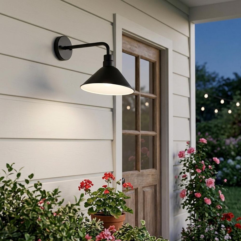 Wide Shade Matte Black LED Wall Light HomeRoots