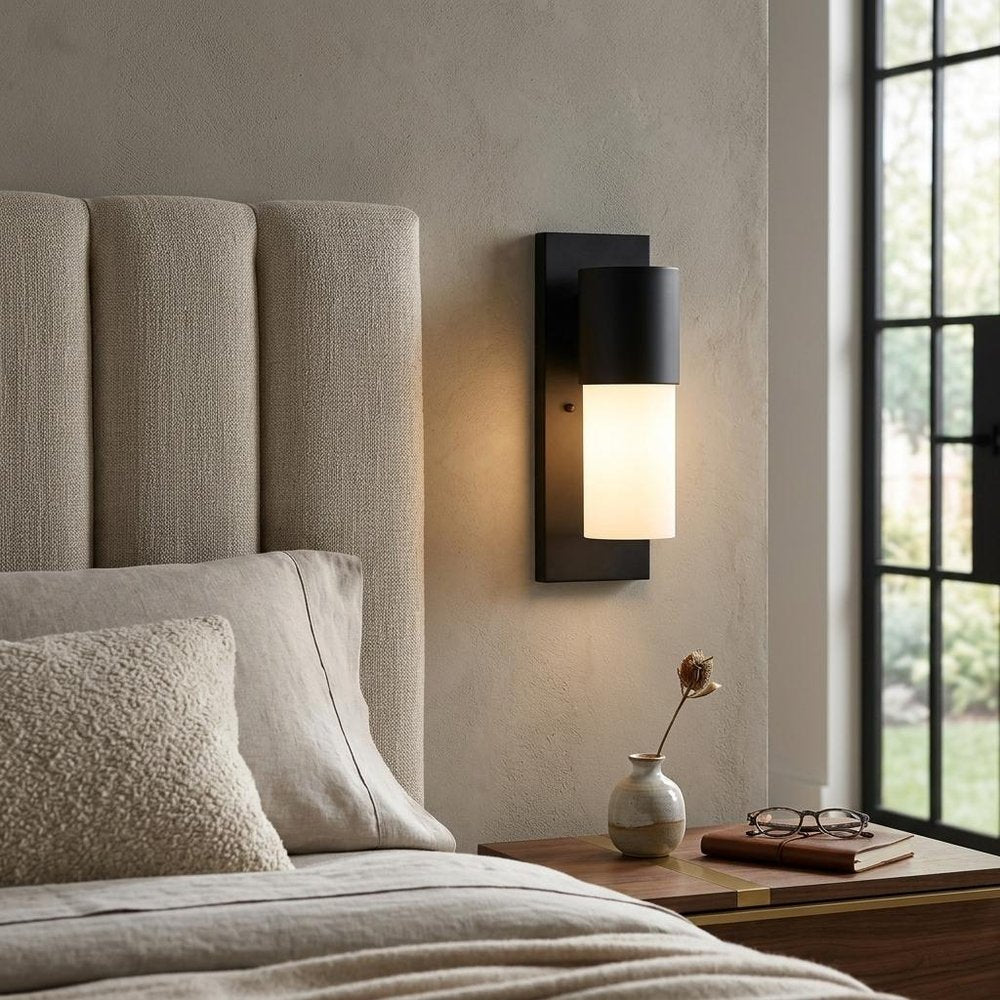 Contemporary Matte Black and White Wall Light HomeRoots