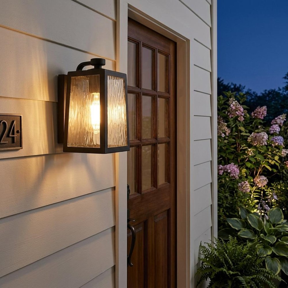 Matte Black glass panels Outdoor Wall Light HomeRoots