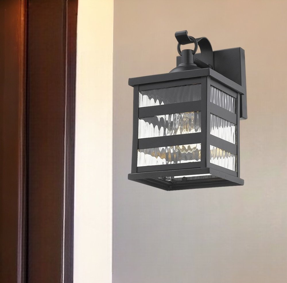 Glass panel Matte Black Outdoor Cage Light HomeRoots