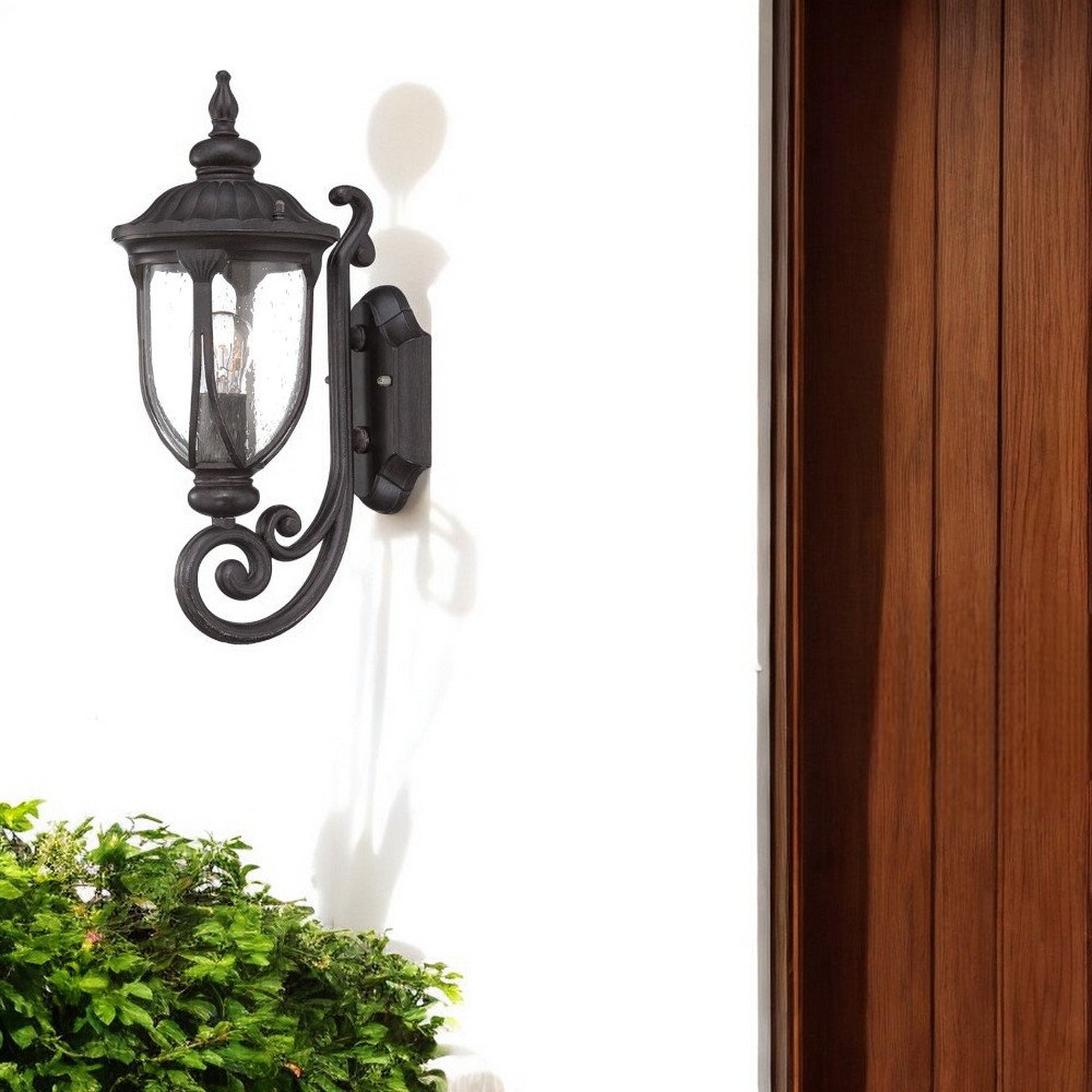 Black Cast Aluminum Glass Lantern Wall Light HomeRoots