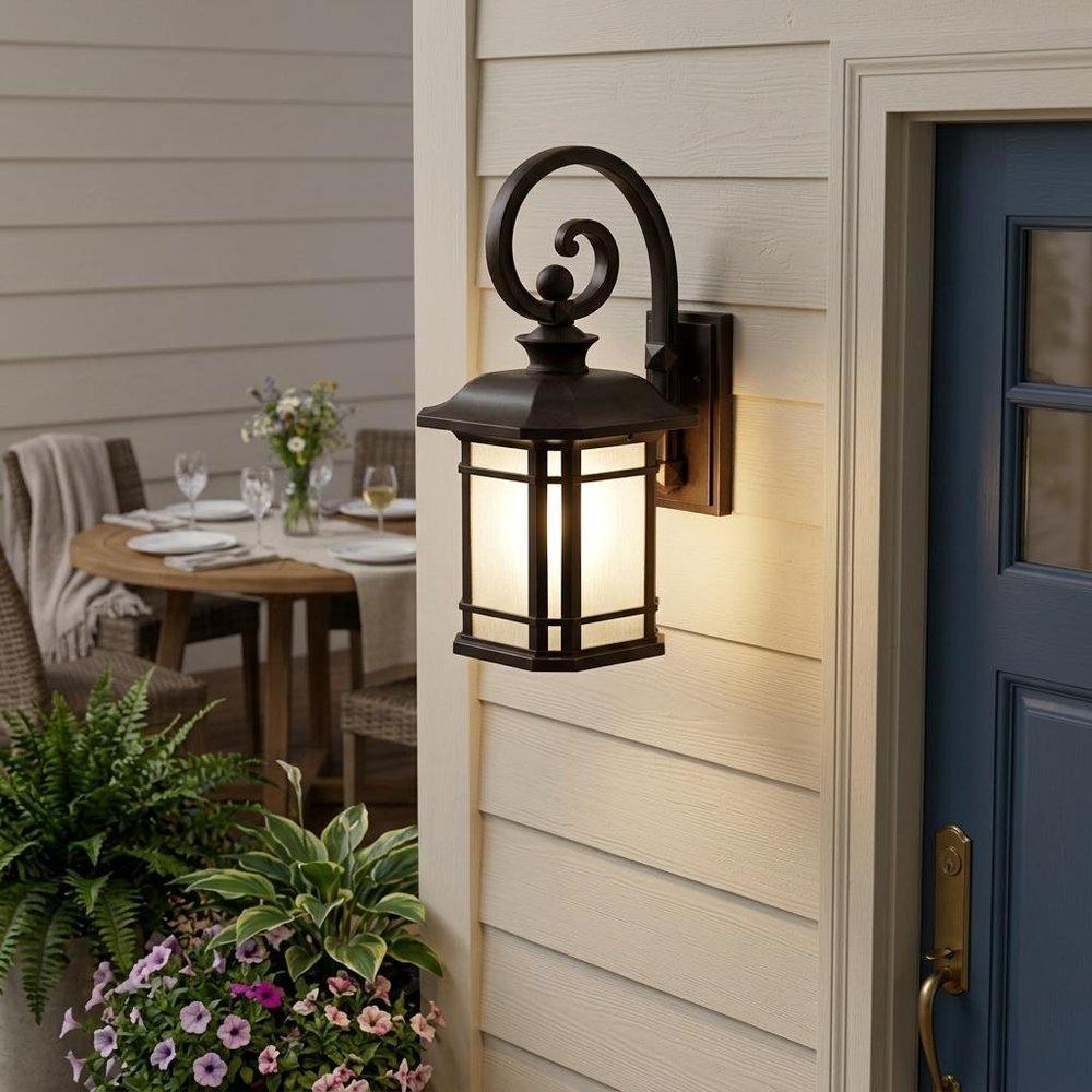 XL Antique Bronze Frosted Linen Glass Lantern Wall Light HomeRoots