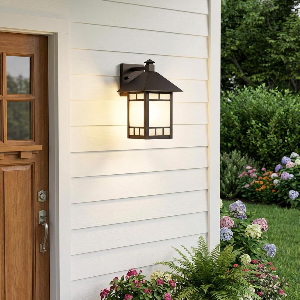 Petite Antique Bronze Frosted Glass Lantern Wall Light HomeRoots
