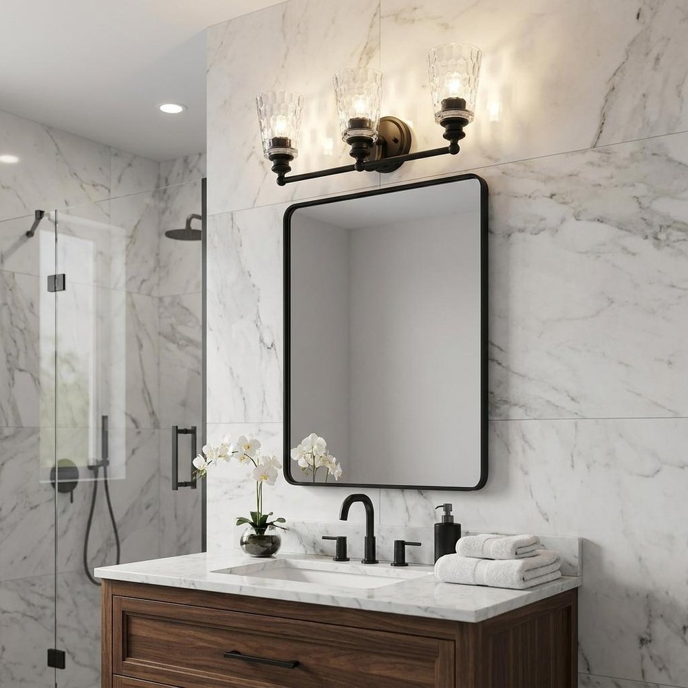 9" Black And Clear Metal and Glass Vanity Flush Mounted Sconce HomeRoots