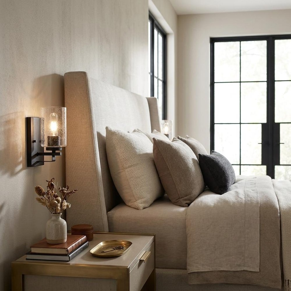 Bronze Metal and Textured Glass Wall Sconce HomeRoots