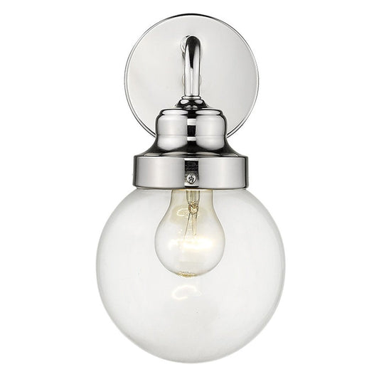 One Light Silver Wall Sconce with Round Glass Shade HomeRoots