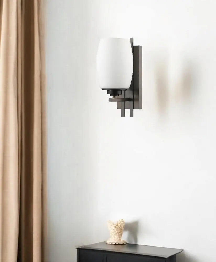 Geometric Bronze Wall Sconce with Frosted Glass Shade HomeRoots