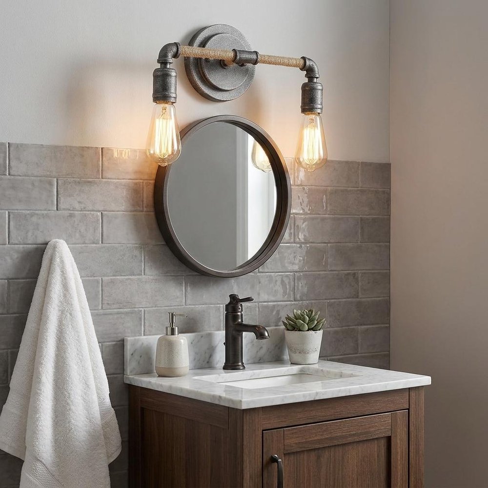 Two Light Industrial Textured Gray Wall Light HomeRoots