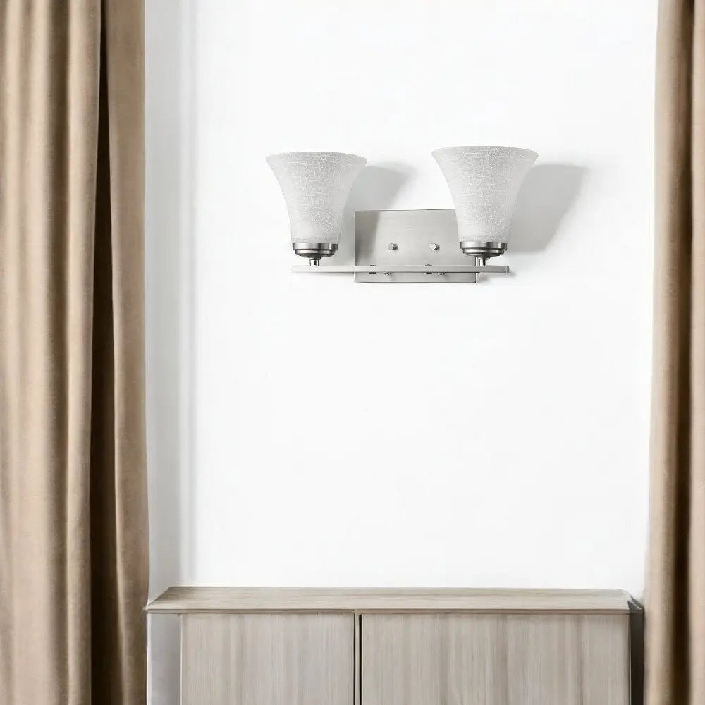 Two Light Silver Wall Light with Tapered Glass Shade HomeRoots
