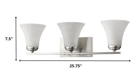 26" Silver And White Metal and Glass Three Lights Flush Mounted Sconce HomeRoots