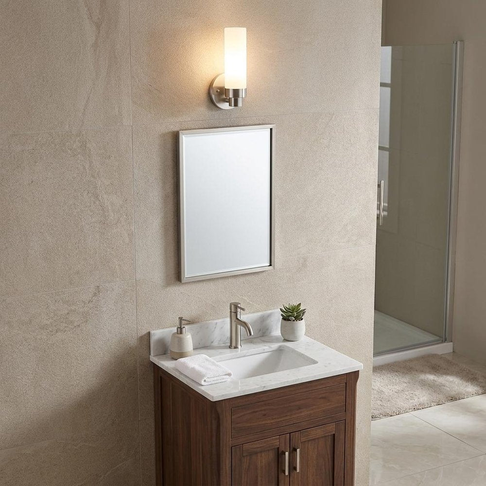 Silver Wall Light with Narrow Frosted Glass Shade HomeRoots
