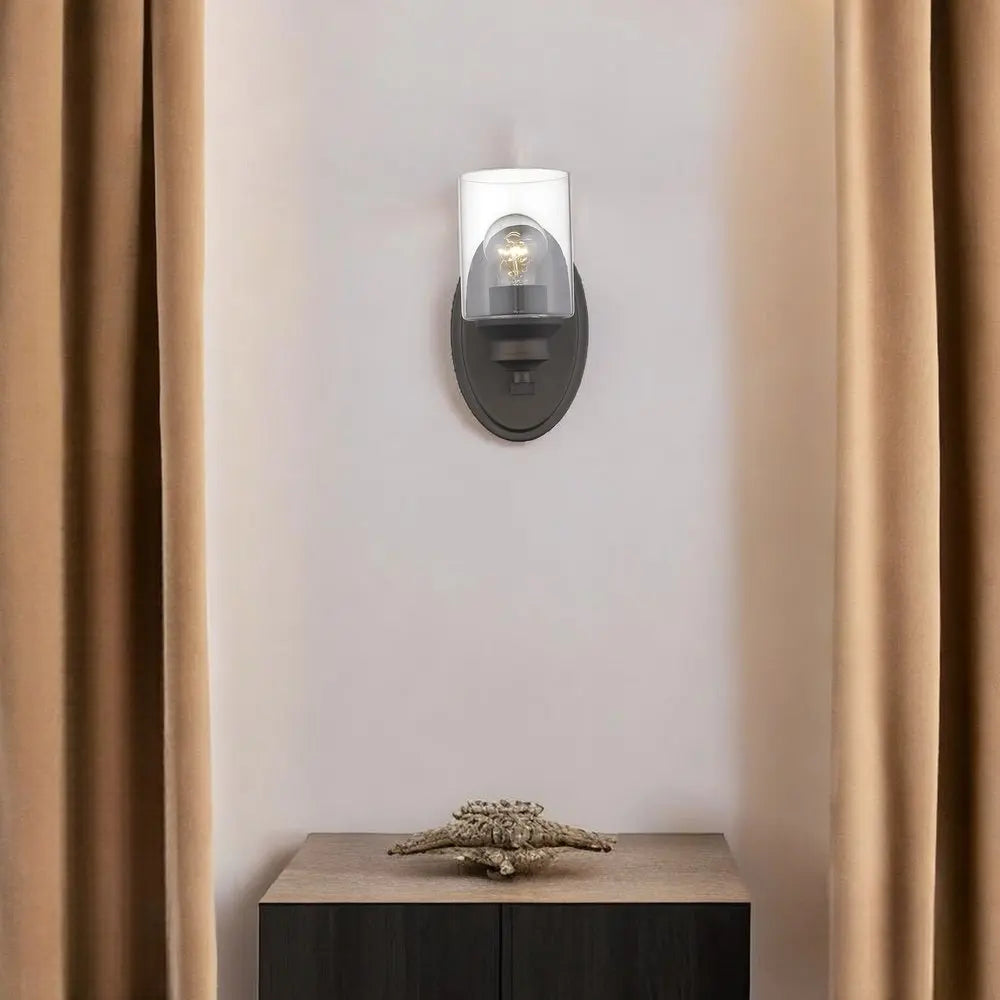 One Light Bronze Wall Light with Clear Glass Shade HomeRoots