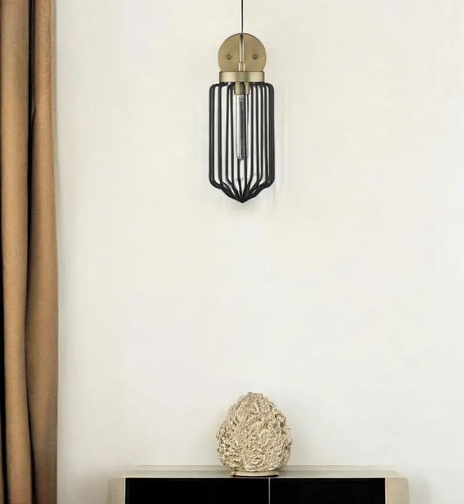 Gold and Black Metal Cage Wall Sconce HomeRoots
