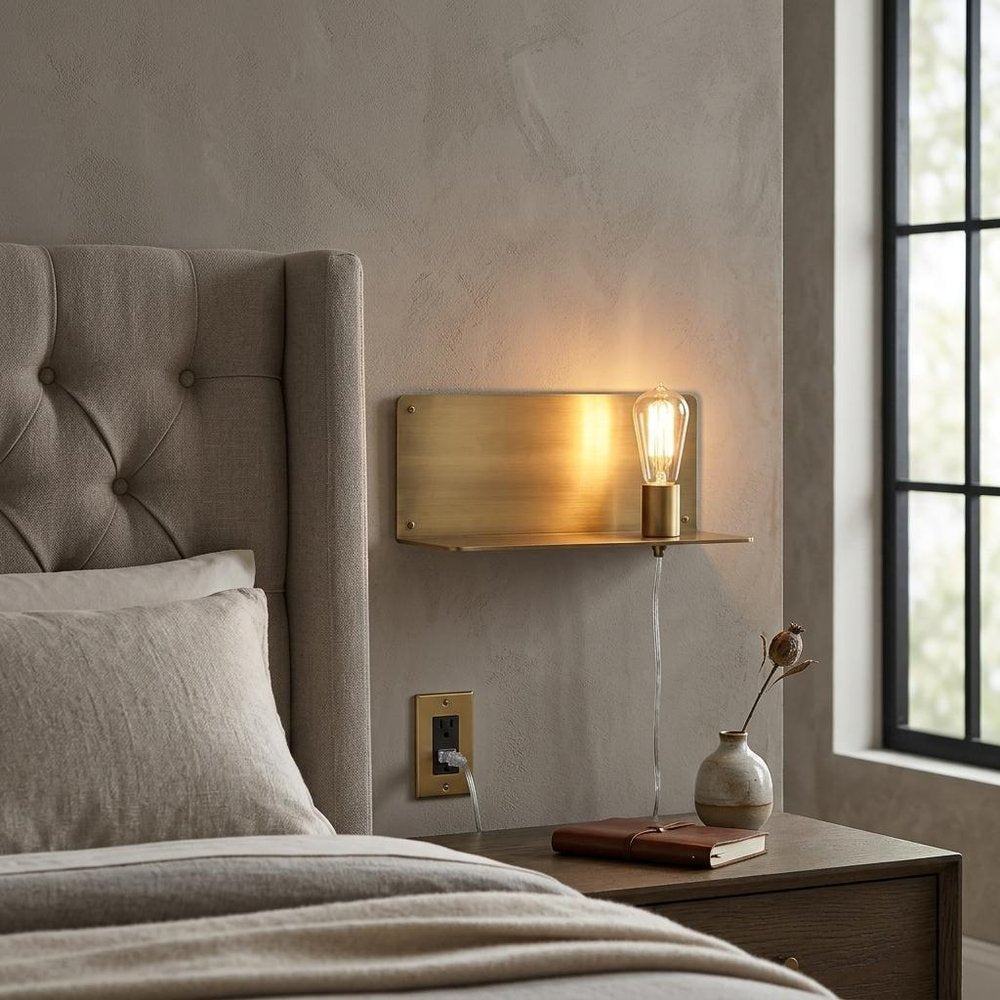 Dull Gold Shelf Wall Light HomeRoots