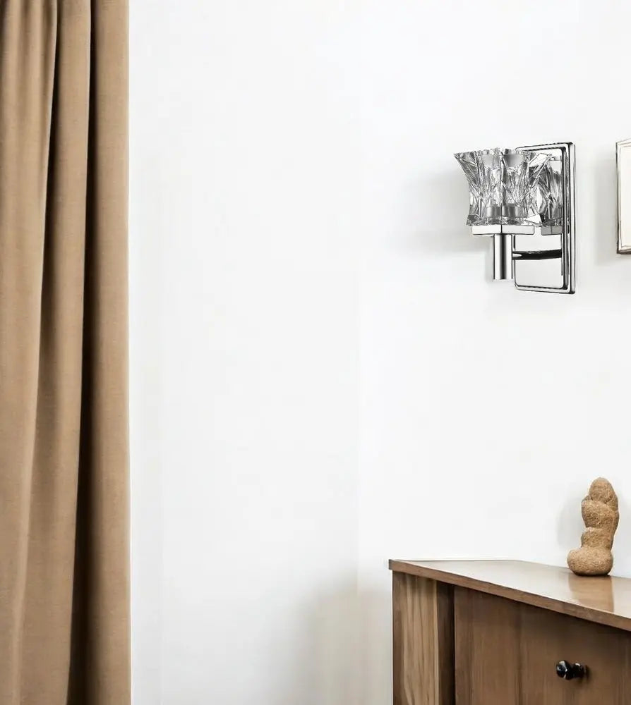 Arabella 1-Light Polished Nickel Sconce With Pressed Crystal Shade HomeRoots