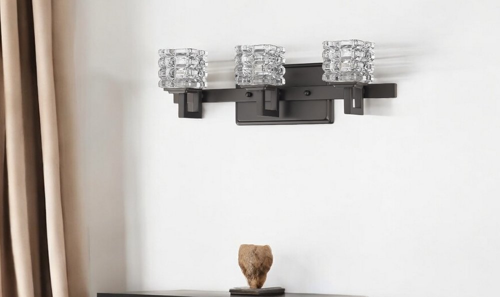 Coralie 3-Light Oil-Rubbed Bronze Sconce With Pressed Crystal Shades HomeRoots