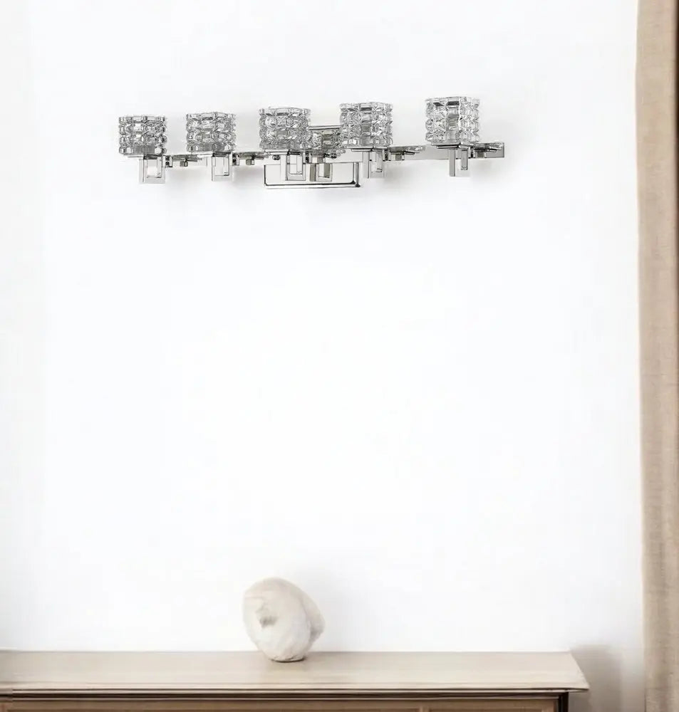 Coralie 5-Light Polished Nickel Sconce With Pressed Crystal Shades HomeRoots