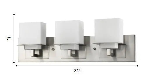 Rampart 3-Light Satin Nickel Vanity Light With Etched Glass Shades HomeRoots