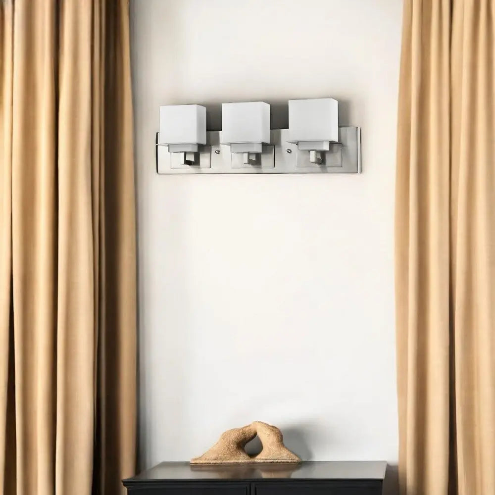 Rampart 3-Light Satin Nickel Vanity Light With Etched Glass Shades HomeRoots