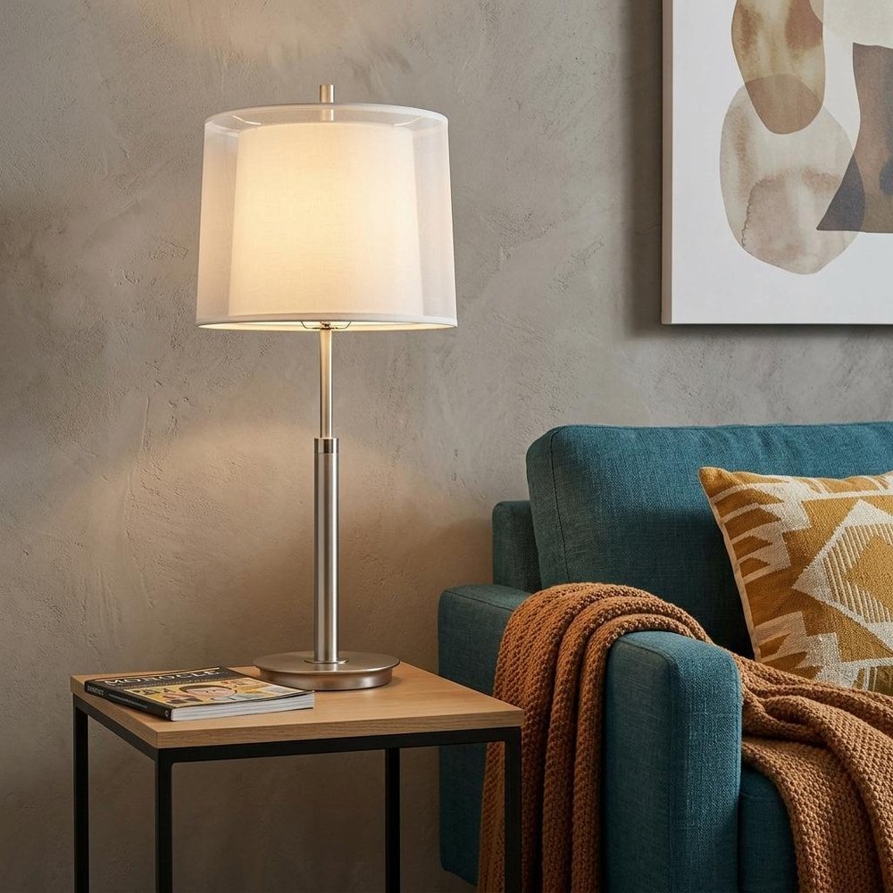 31" Silver Metal Table Lamp With White Empire Shade HomeRoots