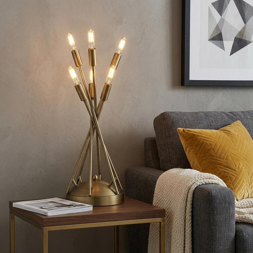 19" Brass Metal Six Light Novelty Table Lamp HomeRoots