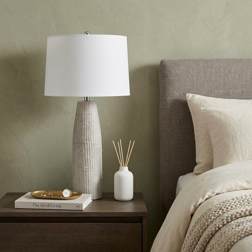 33" Light Gray Ceramic Table Lamp With White Drum Shade HomeRoots