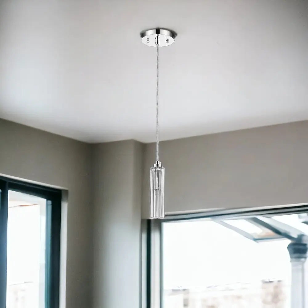 Solo 1-Light Polished Chrome Pendant With Multi-Faceted Round Crystal Shade HomeRoots