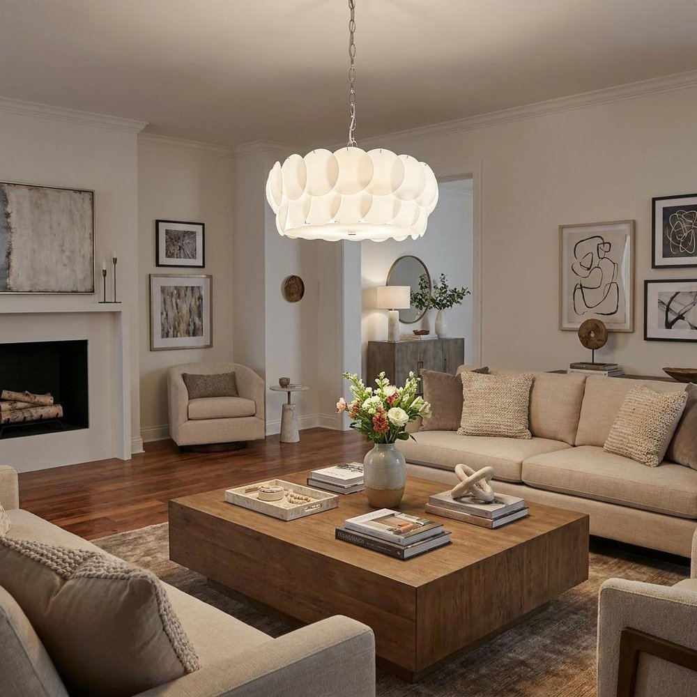 Selene 6-Light Polished Chrome Pendant With Overlapping Frosted White Glass Discs Shade HomeRoots