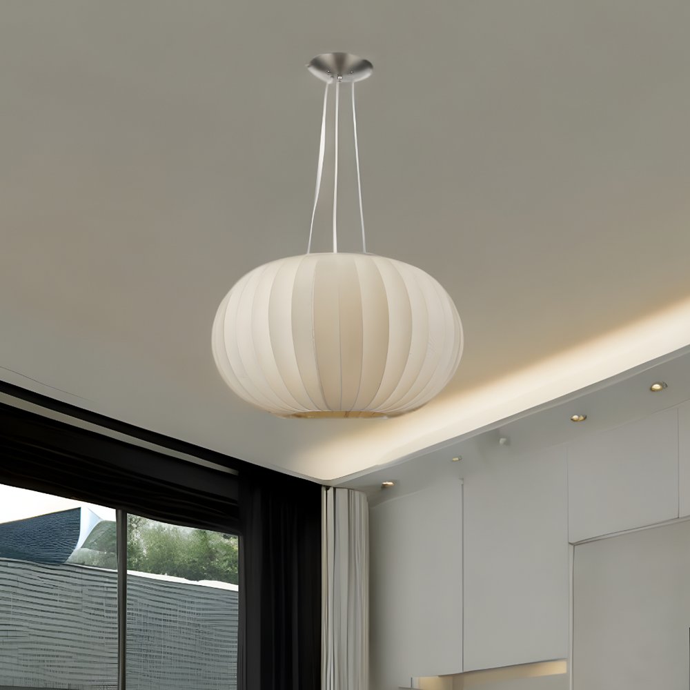Shanghai 1-Light Brushed Nickel Pendant With Sheer Pearl Ribbon Shade HomeRoots