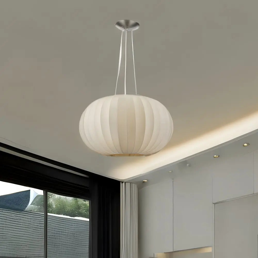 Shanghai 1-Light Brushed Nickel Pendant With Sheer Pearl Ribbon Shade HomeRoots