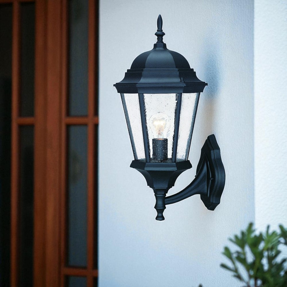 Matte Black Swing Arm Glass Lantern Wall Light HomeRoots