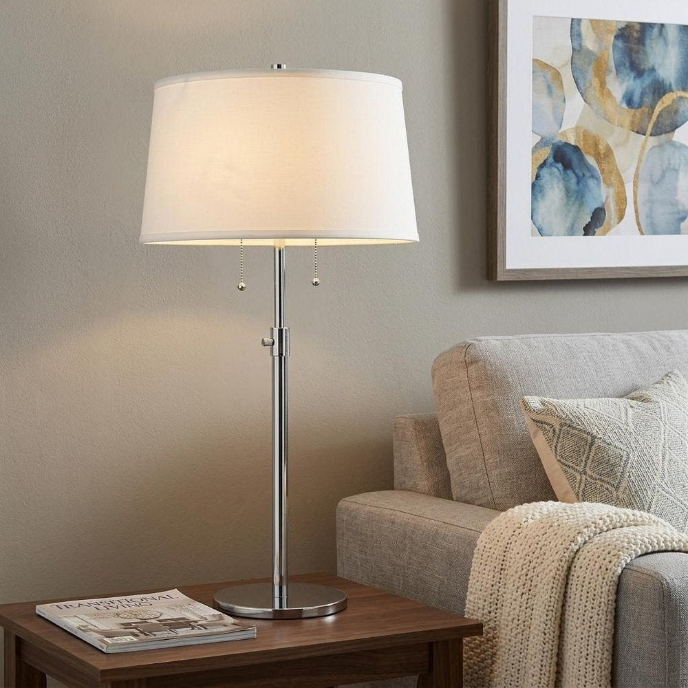 31" Silver Metal Two Light Adjustable Table Lamp With White Empire Shade HomeRoots