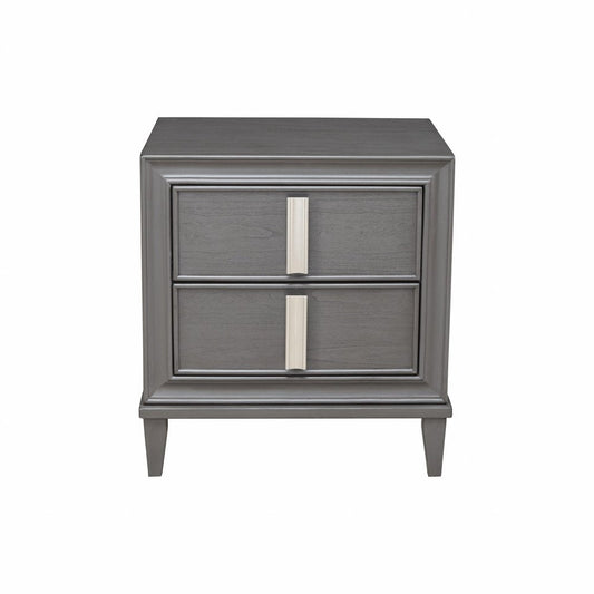 29" Dark Gray Solid Wood and Wood Two Drawer Nightstand HomeRoots