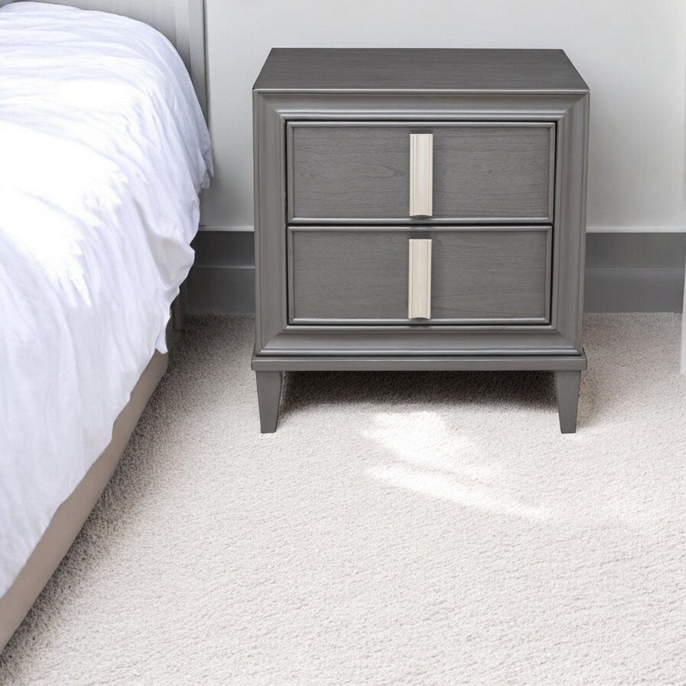 29" Dark Gray Solid Wood and Wood Two Drawer Nightstand HomeRoots