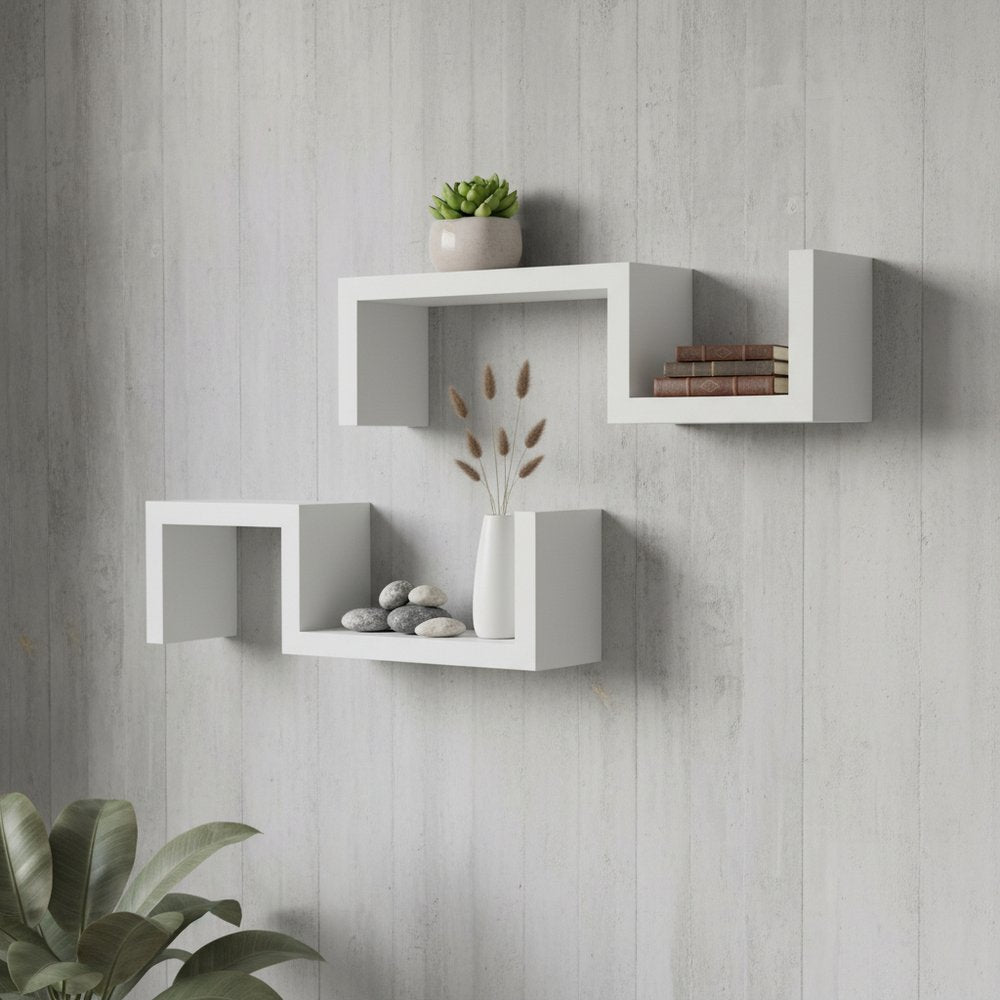 24" Two Shelves Solid Wood Wall Mounted Shelving Unit HomeRoots