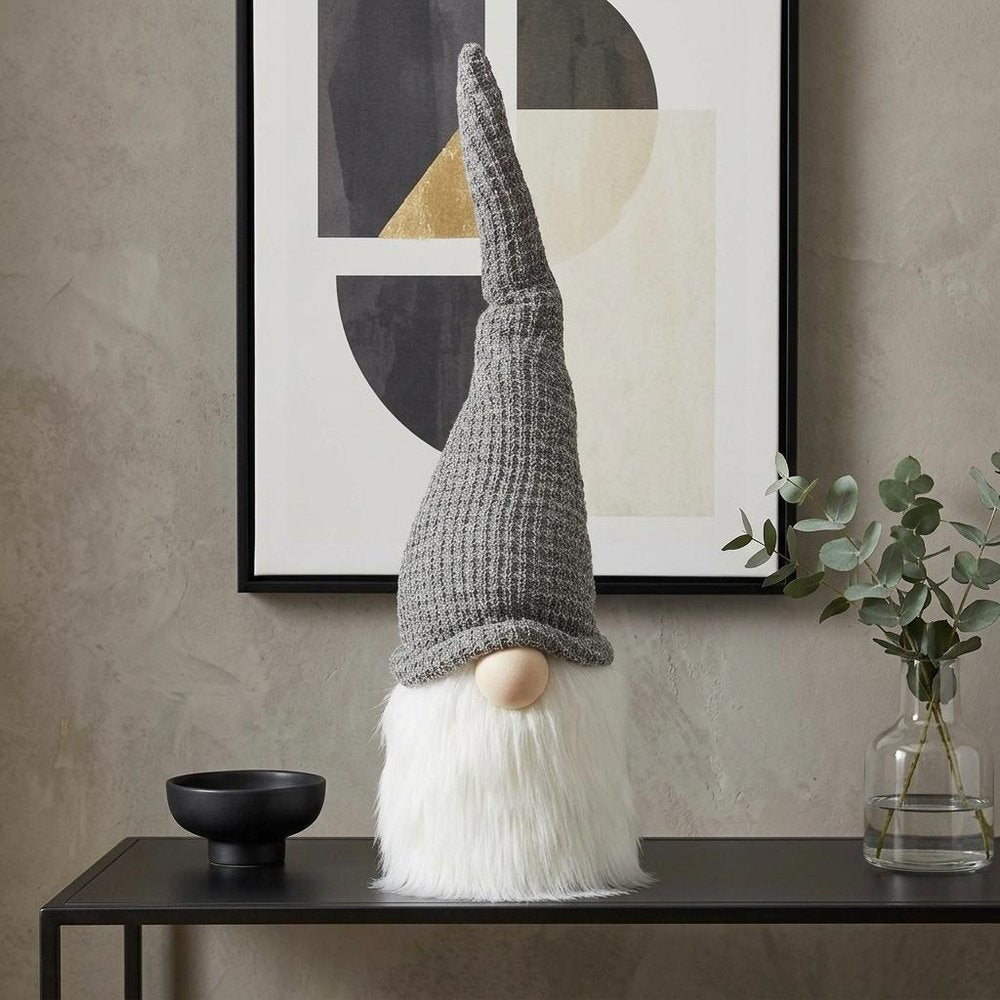 28" Gray Fabric Christmas Standing Gnome Tabletop Sculpture HomeRoots