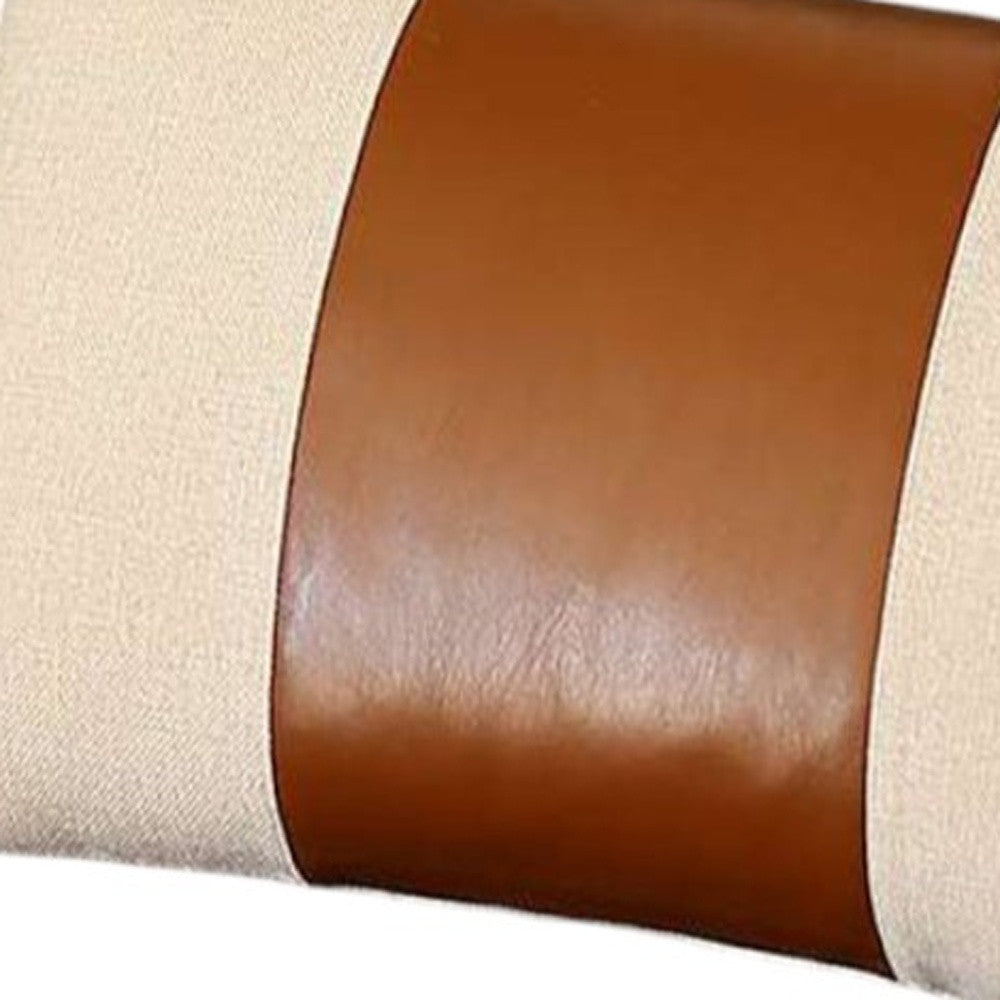 12" X 20" Brown and White Faux Leather Lumbar Throw Pillow FurniFindUSA