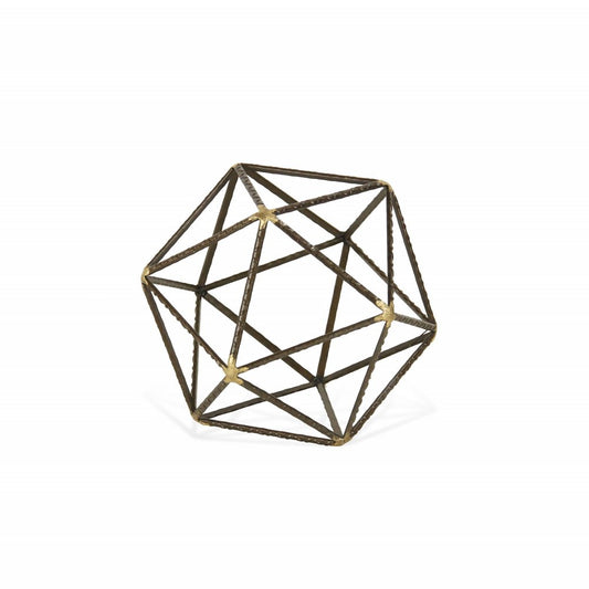 6" Brown and Gold Metal Hand Painted Geometric Orb Tabletop Sculpture HomeRoots